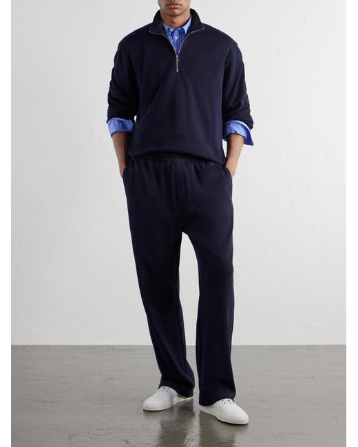 Mr P. Blue Cotton-Blend Double-Faced Jersey Half-Zip Sweatshirt for men