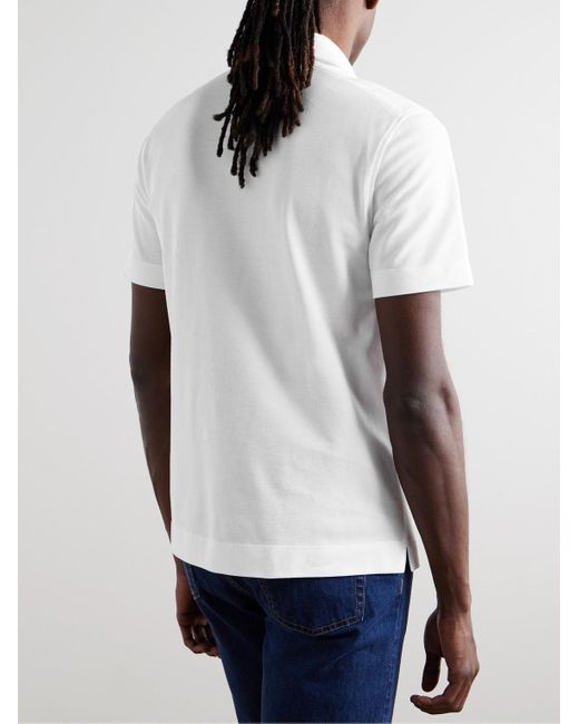 Zegna White Slim-Fit Nubuck-Trimmed Cotton-Piqué Polo Shirt for men