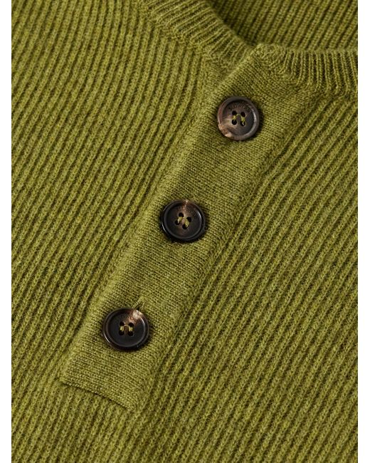 Slowear Green Incotex Zanone Slim-fit Ribbed Virgin Wool Henley Sweater for men