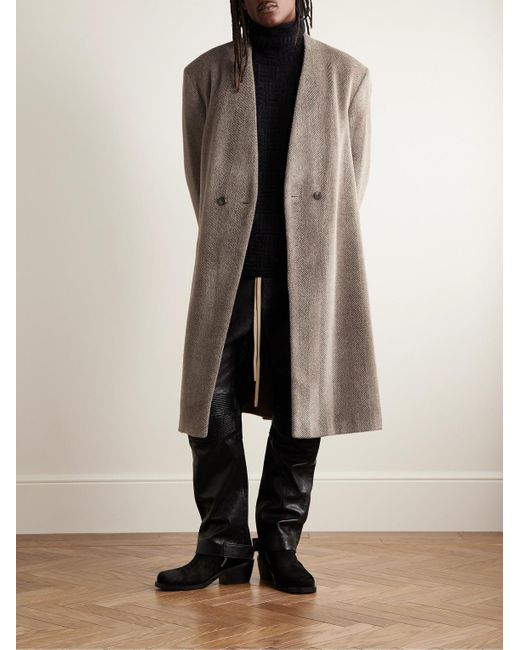 Fear Of God Brown Double-breasted Belted Herringbone Llama And Virgin Wool-blend Coat for men
