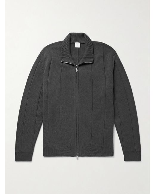 Eleventy Gray Ribbed Wool Zip-Up Cardigan for men
