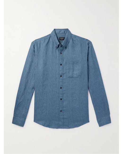 Camicia slim-fit in lino a righe con collo button-down di Club Monaco in Blue da Uomo