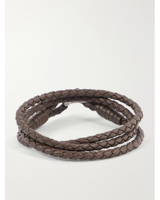 Tom Ford Gray Woven Leather And Silver-tone Wrap Bracelet for men