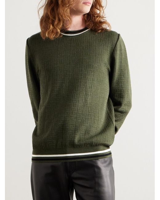 Balmain Green Monogrammed Merino Wool-blend Sweater for men