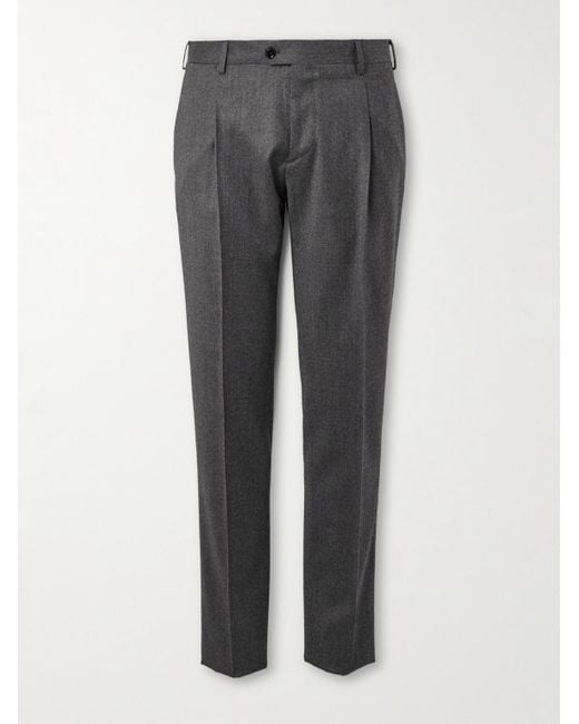 Pantaloni a gamba dritta in flanella di misto lana e cashmere stretch con pinces di Lardini in Gray da Uomo