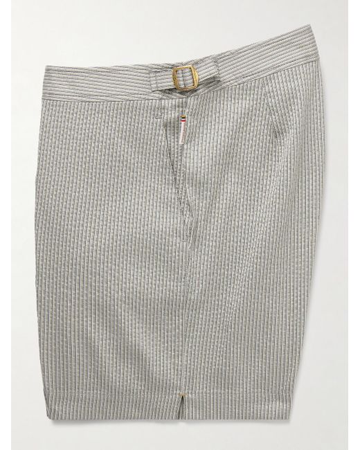Orlebar Brown Gray Bulldog Straight-Leg Mid-Length Striped Seersucker Swim Shorts for men