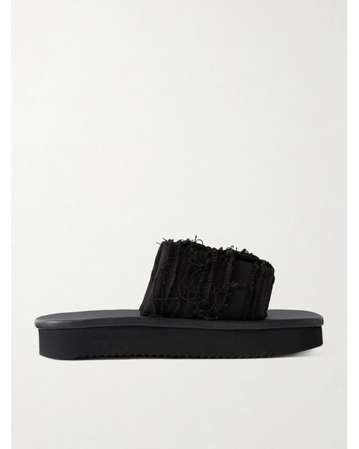 Rick Owens Black Frayed Denim Slides for men