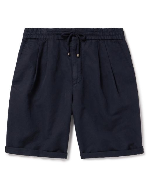 Brunello Cucinelli Blue Wide-leg Pleated Linen And Cotton-blend Drawstring Shorts for men
