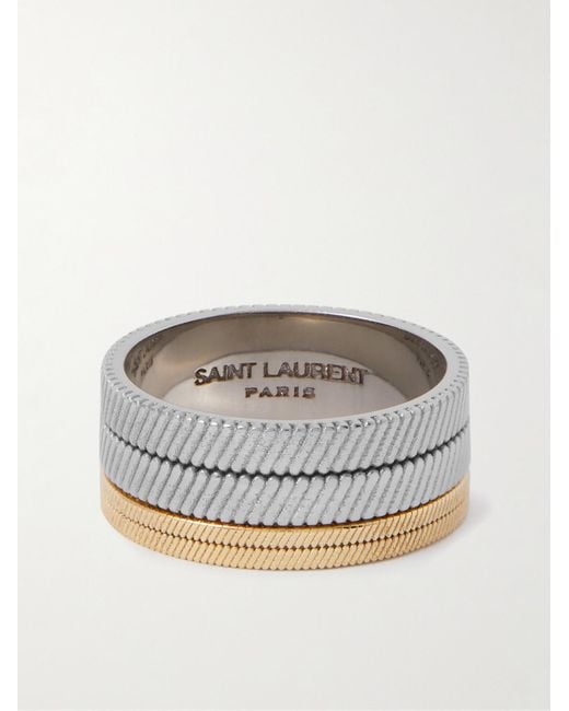 Saint Laurent Gray Tandem Silver- And Gold-tone Ring for men