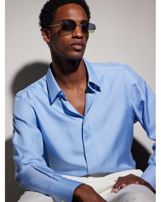Cartier Blue Squared-Frame Metal Sunglasses for men