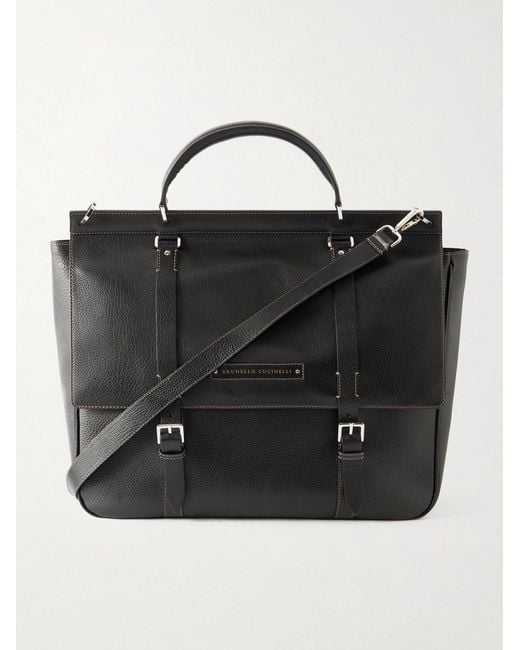 Brunello Cucinelli Black Full-grain Leather Weekend Bag for men