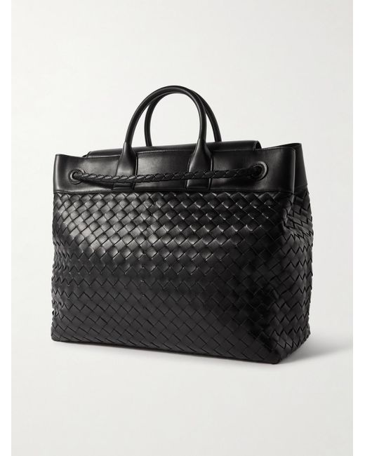 Bottega Veneta Black Andiamo Large Intrecciato Leather Messenger Bag for men