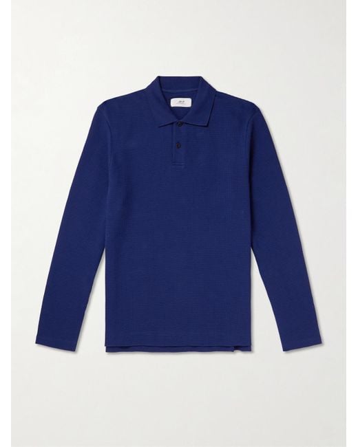 Mr P. Blue Waffle-knit Organic Cotton-jersey Polo Shirt for men