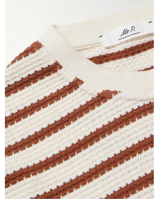 Mr P. Natural Striped Open-knit Organic Cotton T-shirt for men