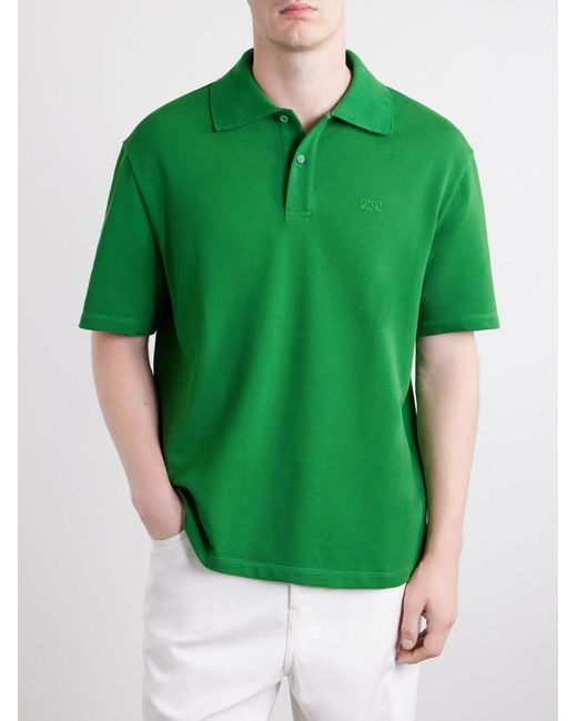 Loewe Green Anagram-Embroidered Cotton-Piqué Polo Shirt for men
