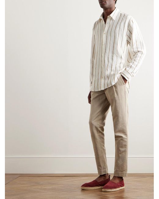 Mr P. Natural Steve Straight-leg Pleated Organic Cotton And Linen-blend Twill Trousers for men