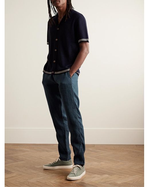 Aspesi Blue Slim-Fit Garment-Dyed Hemp-Gabardine Trousers for men