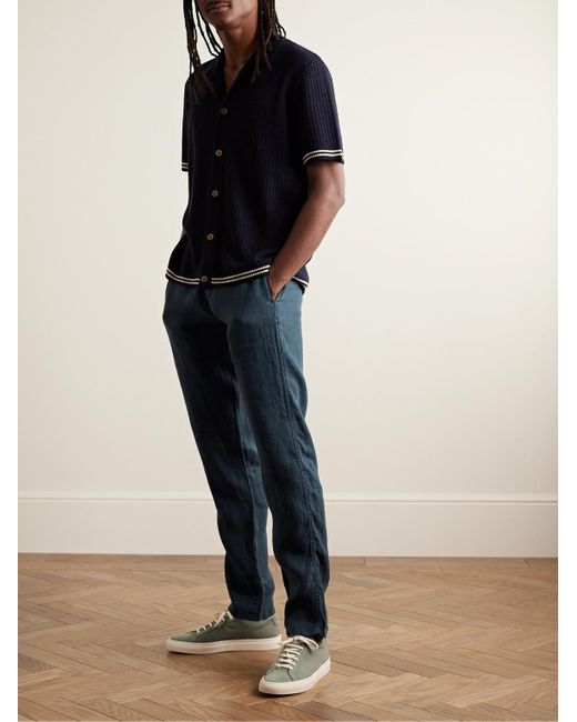 Aspesi Blue Slim-fit Garment-dyed Hemp-gabardine Trousers for men