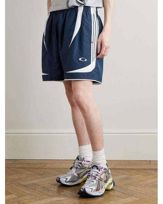 Balenciaga Blue Straight-Leg Embroidered Striped Swim Shorts for men