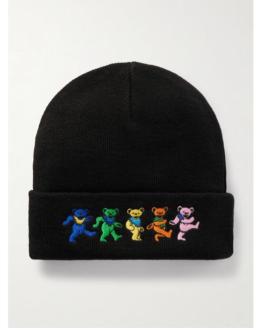 Thisisneverthat Black Grateful Dead Dancing Bears Embroidered Knitted Beanie for men