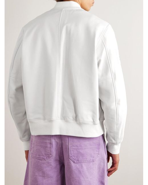 Givenchy White Logo-Embossed Leather Varsity Jacket for men
