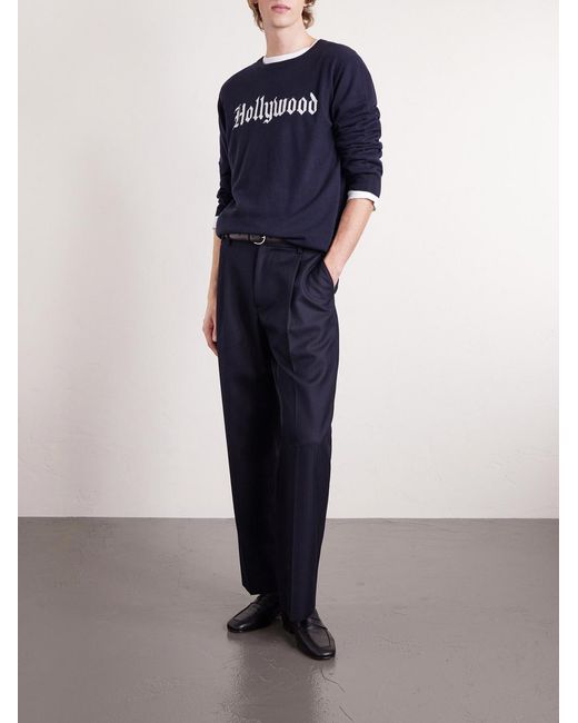N.Peal Cashmere Blue Hollywood Authentic The Hollywood Gothic Logo-Intarsia Organic Cashmere Sweater for men