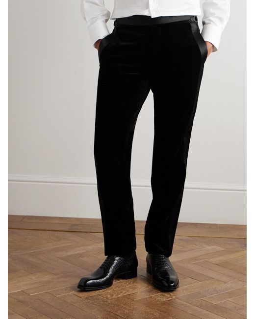 Tom Ford Black Straight-Leg Satin-Trimmed Velvet Tuxedo Trousers for men