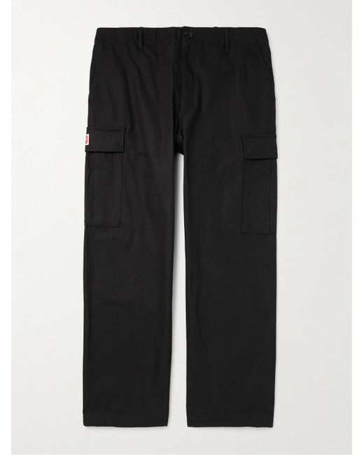 KENZO Black Logo-appliquéd Straight-leg Cotton-ripstop Cargo Trousers for men