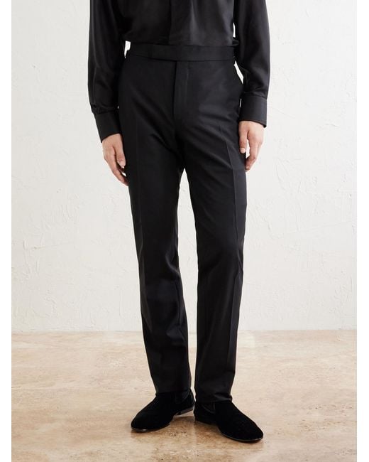 Tom Ford Blue Shelton Straight-Leg Stretch-Wool Trousers for men