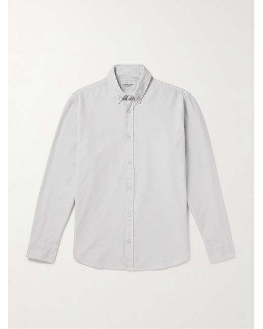 Carhartt White Bolton Button-down Collar Logo-embroidered Cotton Oxford Shirt for men