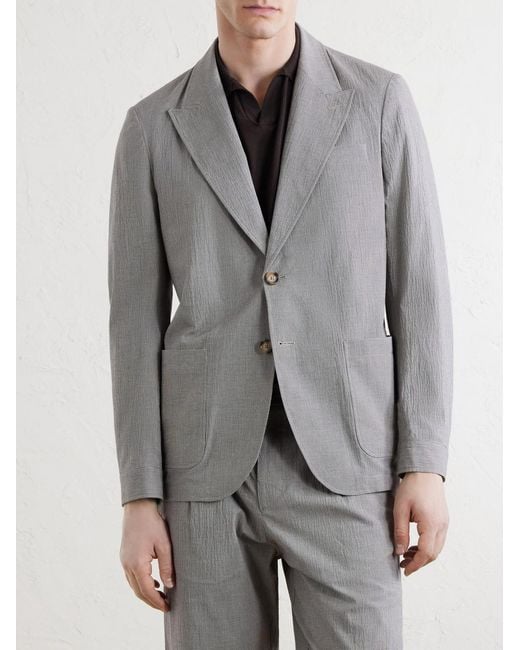 Oliver Spencer Gray Finsbury Checked Cotton-Blend Seersucker Suit Jacket for men