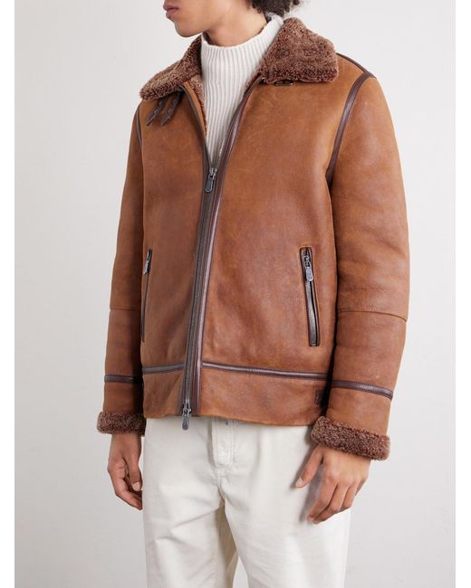 Brunello Cucinelli Brown Shearling Jacket for men