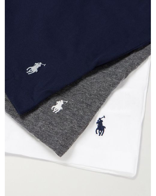 Confezione da tre T-shirt in jersey di cotone con logo ricamato di Polo Ralph Lauren in Blue da Uomo
