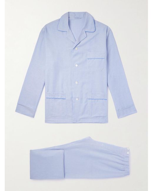 Thom Sweeney Blue Cotton-Twill Pyjama Set for men