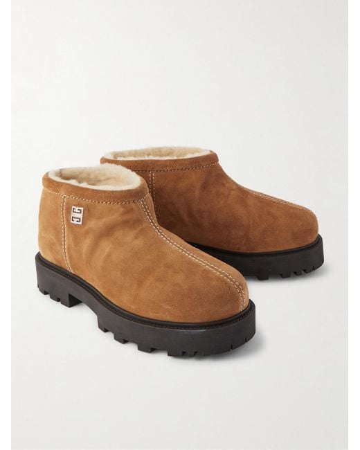Givenchy Brown Shearling-lined Logo-embellished Suede Boots for men