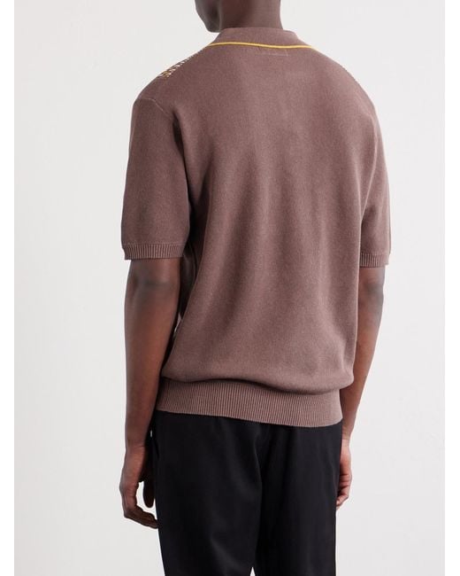 Beams Plus Brown Jacquard-knit Ramie And Cotton-blend Polo Shirt for men