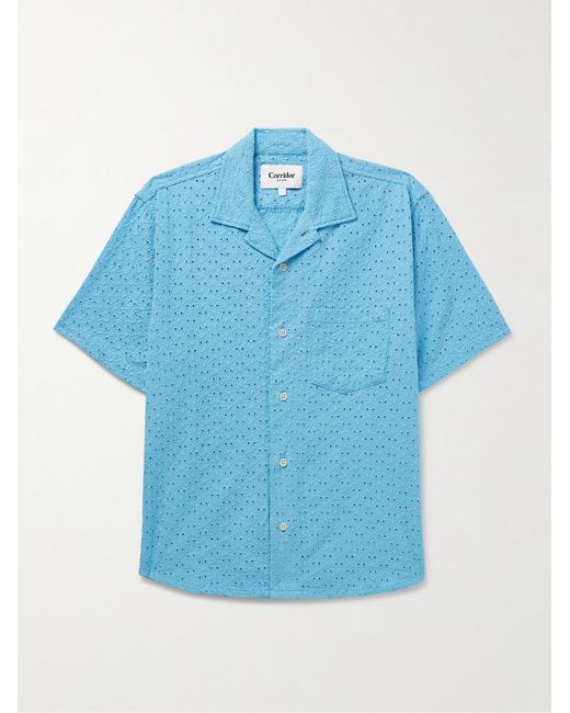 Corridor NYC Blue Camp-collar Broderie Anglaise Cotton Shirt for men