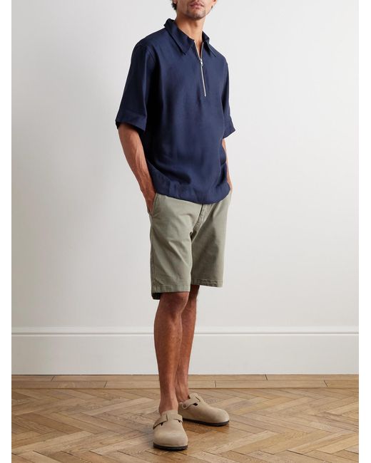 NN07 Blue Bruno 1808 Lenzing Ecovero And Linen-Blend Half-Zip Polo Shirt for men