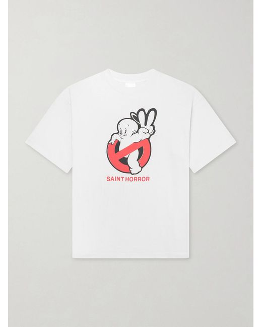 SAINT Mxxxxxx White Saint Horror Printed Cotton-jersey T-shirt for men
