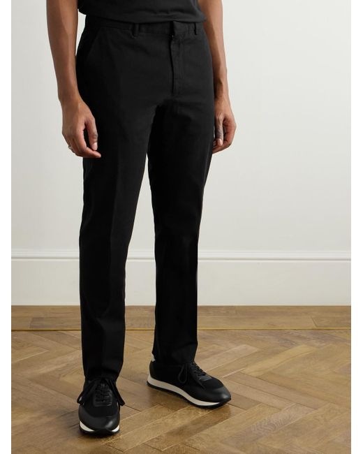 Zegna Black Easy Straight-Leg Garment-Dyed Cotton-Blend Chinos for men