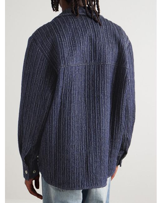 Séfr Blue Wes Camp-collar Textured Cotton-blend Shirt for men