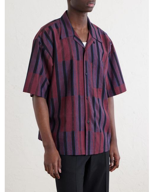 Kardo Purple Rohit Convertible-Collar Striped Cotton Shirt for men