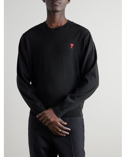 Adc Logo-Embroidered Merino Wool Sweater di AMI in Black da Uomo