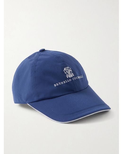 Brunello Cucinelli Blue Logo-Embroidered Shell Cap