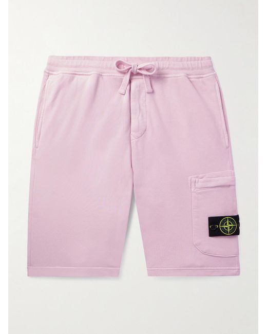 Shorts a gamba dritta in jersey di cotone con logo applicato e coulisse di Stone Island in Pink da Uomo