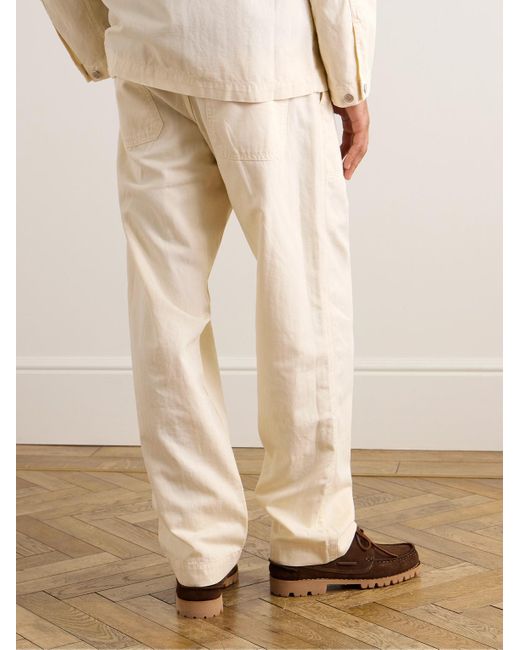 Drake's Natural Tapered Herringbone Cotton And Linen-blend Twill Trousers for men