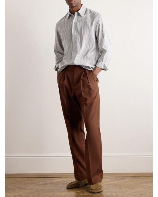 Umit Benan Brown Pleated Silk Trousers for men