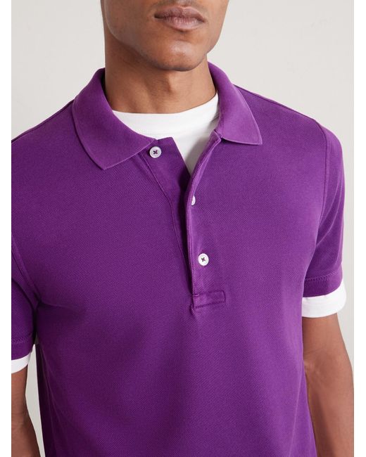 Tom Ford Purple Slim-fit Lyocell And Cotton-blend Piqué Polo Shirt for men