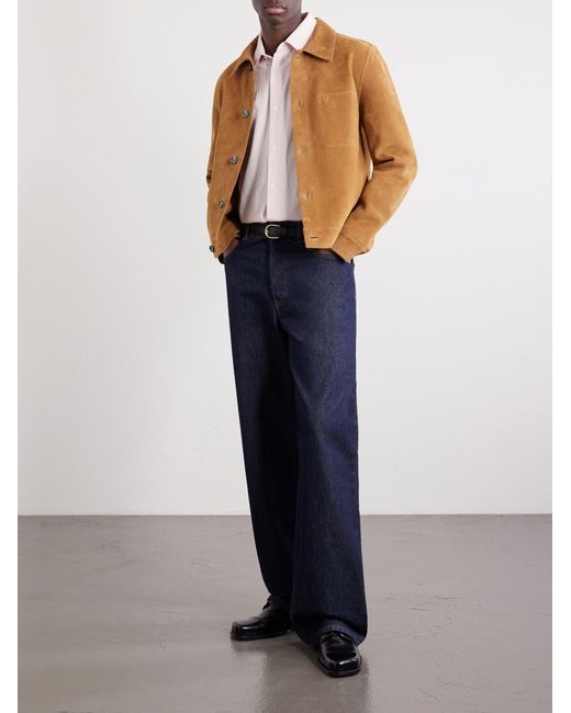 AMI Brown Logo-Embossed Suede Jacket for men