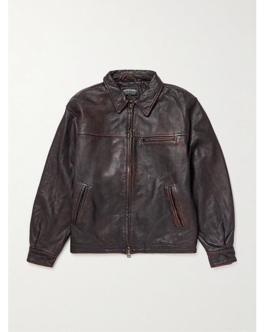 FRIZMWORKS Gray Distressed Leather Jacket for men
